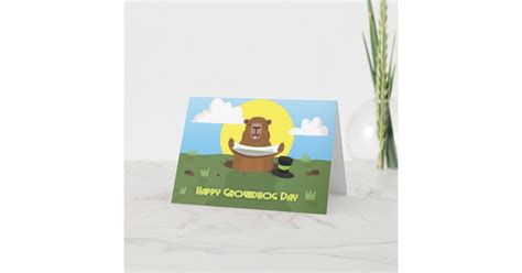 Groundhog day greeting card with groundhog holding | Zazzle