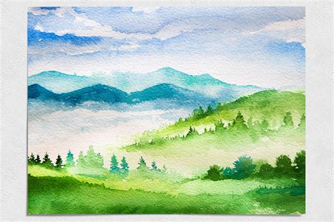 Spring Landscapes. Watercolor. (16169) | Illustrations | Design Bundles