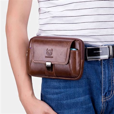 Bullcaptain Men Vintage Genuine Leather Waist Bag Belt Bag en 2020