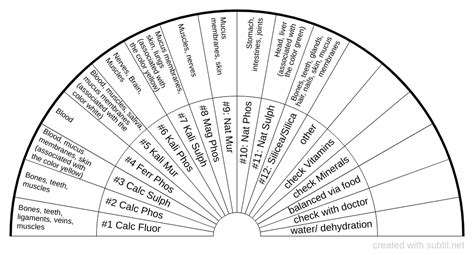 Subtil - Dowsing chart : Cell salts quick reference