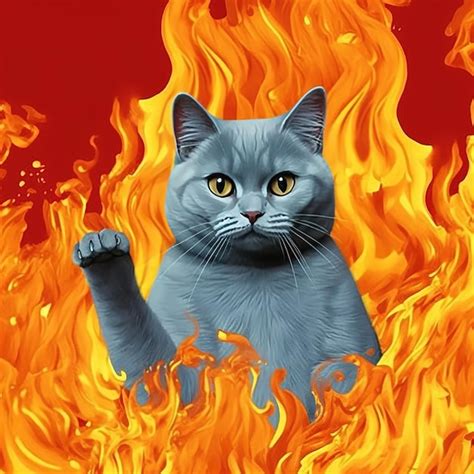 Premium AI Image | Cat on fire Angry catr meme pop art firey cat design AI generative