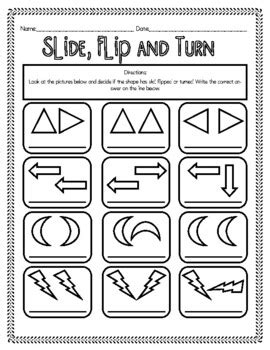 Slide, Flip, Turn Worksheet by Teaching Hagborg | TPT