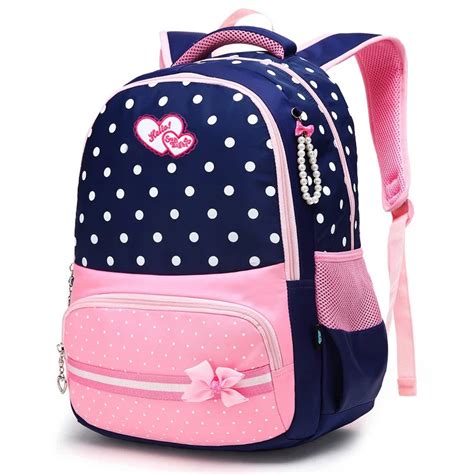 Beautiful Girls Backpack Pink Bow Decorations Waterproof Nylon School ...