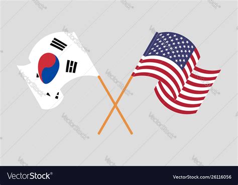 Waving flags usa and south korea Royalty Free Vector Image