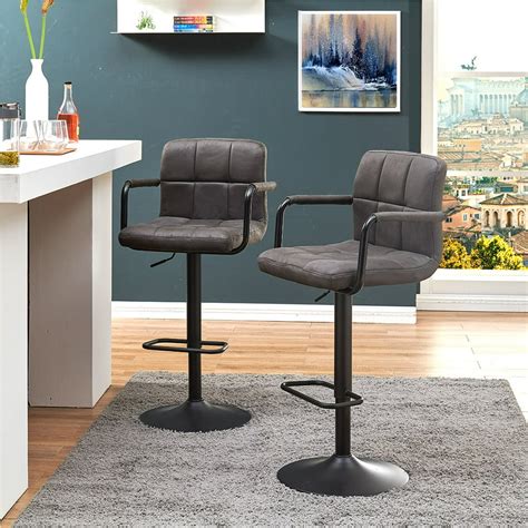 Duhome X-Large Bar Stools Square Tech Fabric Adjustable Swivel Counter ...