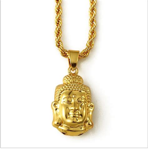 Free Shipping Gold Buddha Pendant Necklace Hip Hop Jewelry Men Gold rope Chain necklaces For ...