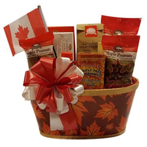 Tastes Of Canada This Canadian Themed Gift Basket Comes Filled With Maple Peanuts,Maple Almonds ...