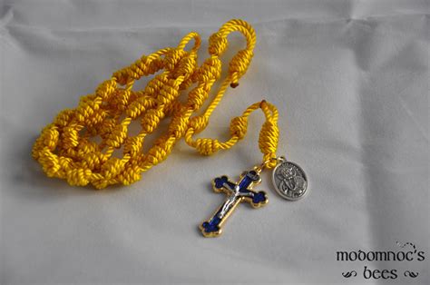 Bright Golden Yellow Knotted Twine Hawaii Rosary Featuring a St. Damien ...