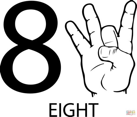 ASL Number Eight coloring page | Free Printable Coloring Pages Sign Language More, Sign Language ...