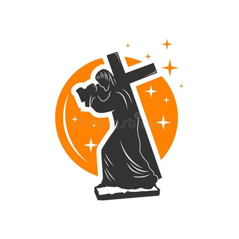 Jesus Cross Statue Illustration Logo Stock Vector - Illustration of ...