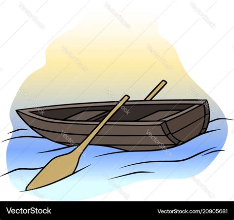 Cartoon wooden brown rowboat with two oars Vector Image