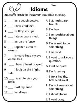 Idioms Worksheets For Kids