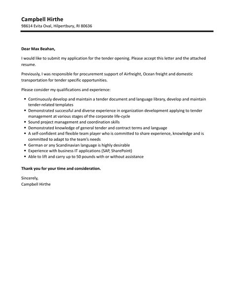 Tender Cover Letter | Velvet Jobs