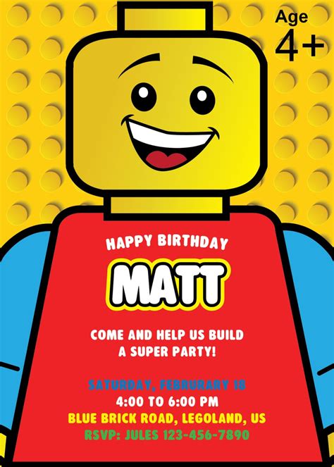 Lego Invitation Lego Birthday Party Invite by NYCPartyPrintables