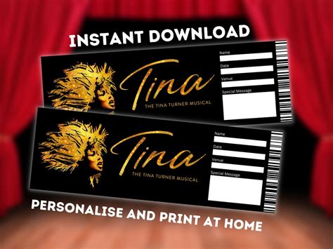 Tina Turner Theatre Ticket Printable Broadway West End Gift Editable Musical Souvenir PDF ...