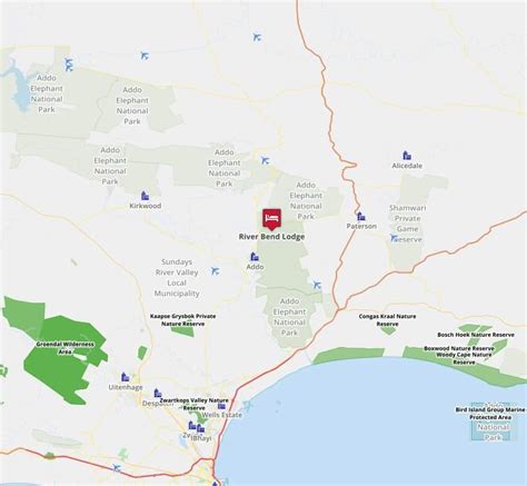 Map for Addo Elephant National Park - South Africa Malaria-free Reserves