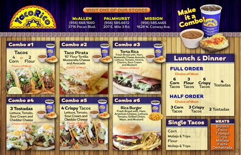 Taco Rico menu in McAllen, Texas, USA