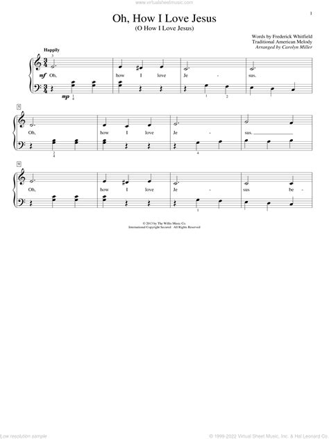 Miller - Oh, How I Love Jesus (O How I Love Jesus) sheet music for piano solo (elementary)