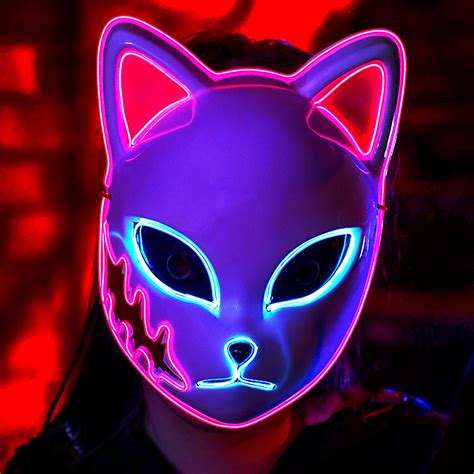 Demon Slayer Fox Mask LED Halloween Mask Japanese Anime Demon Slayer ...