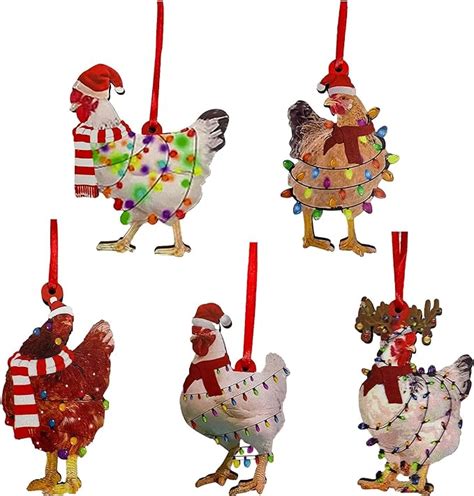 Amazon.com: Christmas Chicken Ornaments - 5pcs Hanging Rooster ...