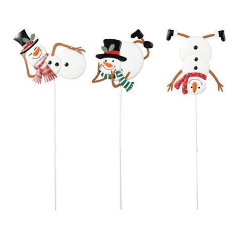 Set of 3 Christmas Metal Snowman Yard Stake or Wall Decor - 23335496 | HSN