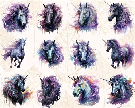 Dark Fantasy Unicorn Clipart 20 Pngs, Watercolor Magic Creature Art ...