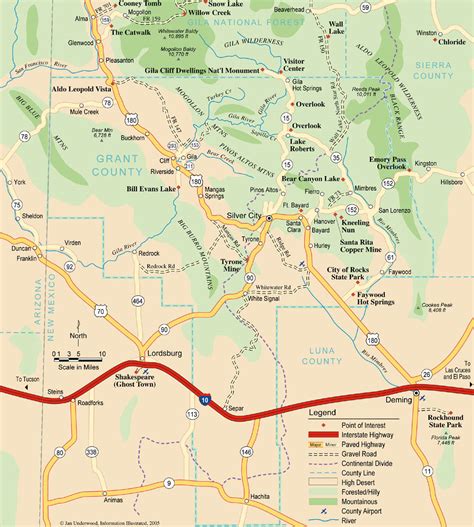 Map of Pinos Altos Cabins and Nightly Cottages, and of Grant County, New Mexico.