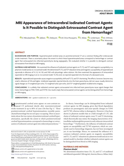 (PDF) MRI Appearance of Intracerebral Iodinated Contrast Agents: Is It ...