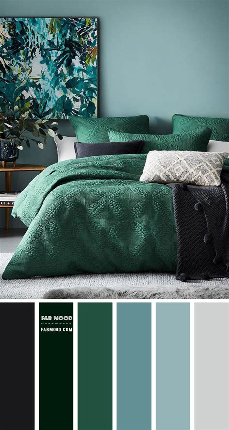 Green Bedroom Color Scheme { Dark blue + Grey }