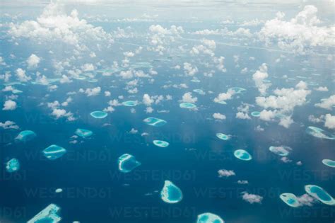 Aerial view of Maldives islands stock photo