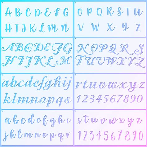 Buy 8 Pieces Calligraphy Letter Number Stencil Reusable Template Cursive Alphabet Cake Stencils ...