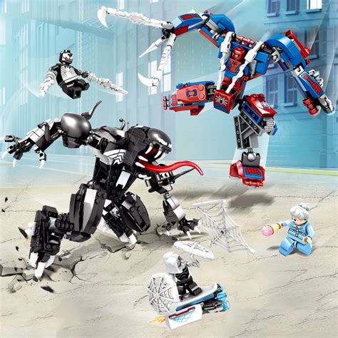 2019 MarvelING Super Heros Set Spiderman Mech VS Venom Mecha Building Blocks Compatible ...