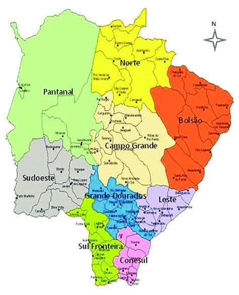 Mapa do estado de Mato Grosso do Sul com suas microrregiões e divisões... | Download Scientific ...