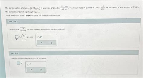 Solved The concentration of glucose (C6H12O6) ﻿in a sample | Chegg.com