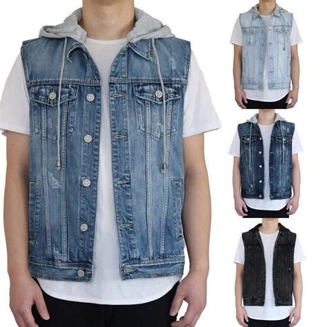 Men's Distressed Denim Hoodie Vest - Etsy