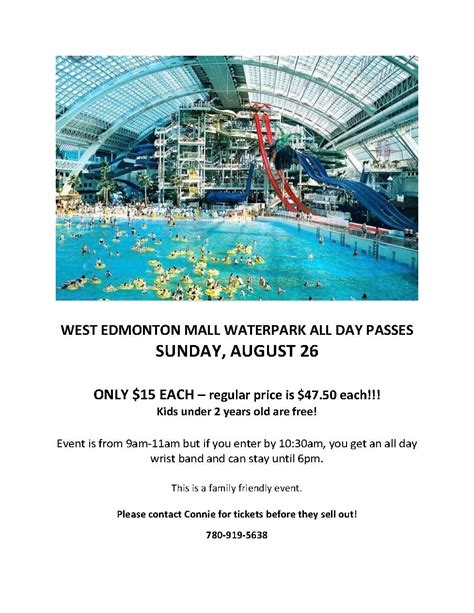 WEST EDMONTON MALL WATERPARK PASSES $15 | SUNDAY, AUGUST 26 ...