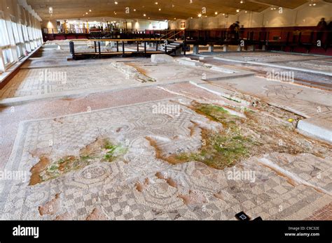 Mosaics on display at Fishbourne Roman Palace, near Chichester, West Sussex UK Stock Photo - Alamy