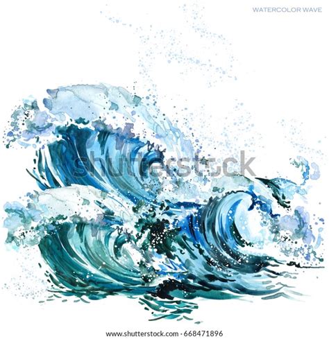 Watercolor Wave Illustration Stock Illustration 668471896