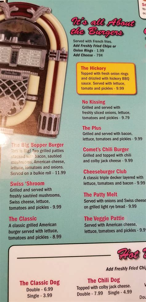 Menu at Comets Diner restaurant, Tyngsborough