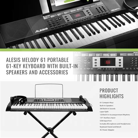 Alesis Melody 61 Portable 61-Key Keyboard with Xpix Rechargeable ...