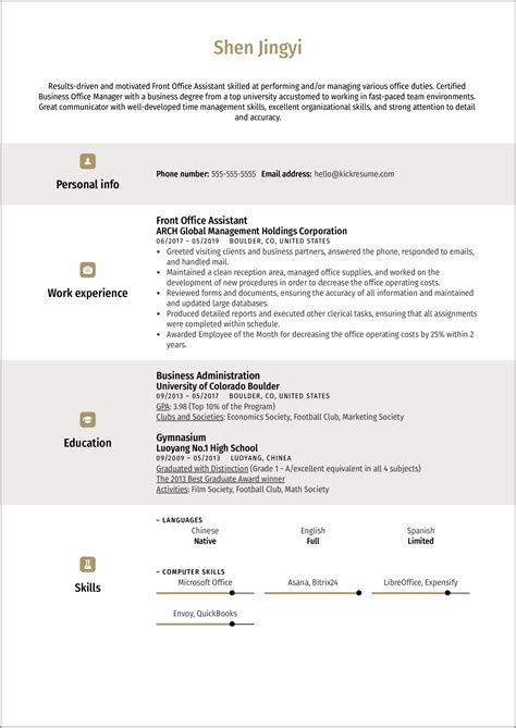 Good Employee Resume On Front Office Sample - Resume Example Gallery