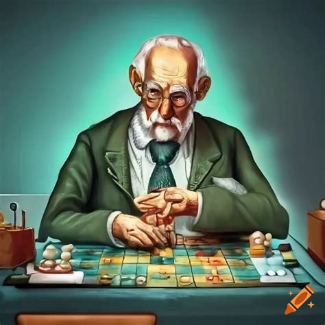 Elderly professor playing board games
