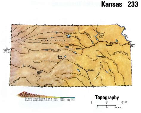 Kansas topographic map.Free large topographical map of Kansas topo