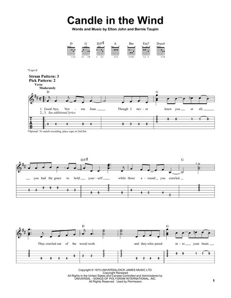 Candle In The Wind by Elton John - Easy Guitar Tab - Guitar Instructor