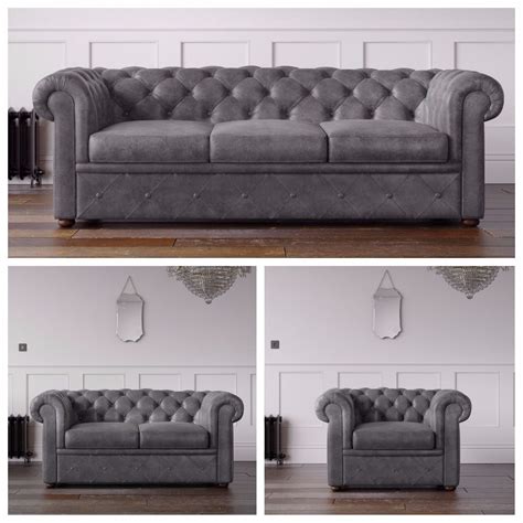 Chesterfield Arizona PU Leather Look Sofa Grey – Endure Fabrics