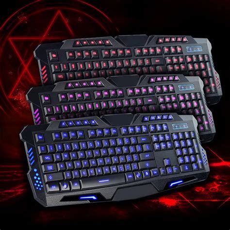 3 Colors Blue/Purple/Red Backlight Professional Gaming Keyboard USB Illuminated Led Backlit ...