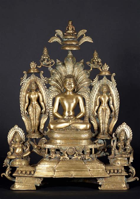 Masterpiece Bangladeshi Lost Wax Method Bronze Meditating Jain Tri-Tirthankara Statue 20 ...