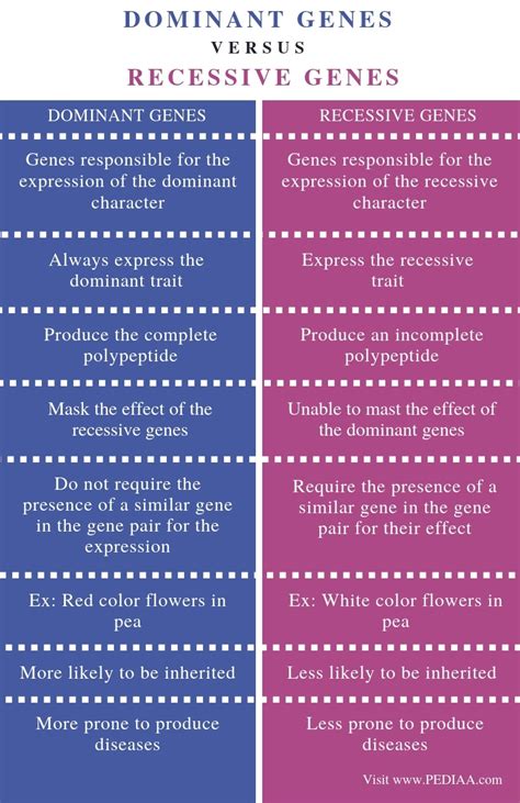 List Of Dominant Recessive Traits