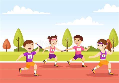 Relay Race Illustration Kids by Passing the Baton To Teammates until ...