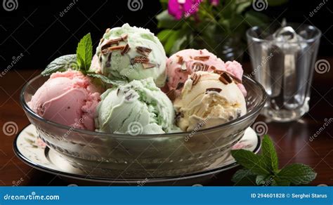 A Bowl of Ice Cream with Different Flavors, AI Stock Photo - Image of frozen, crockery: 294601828